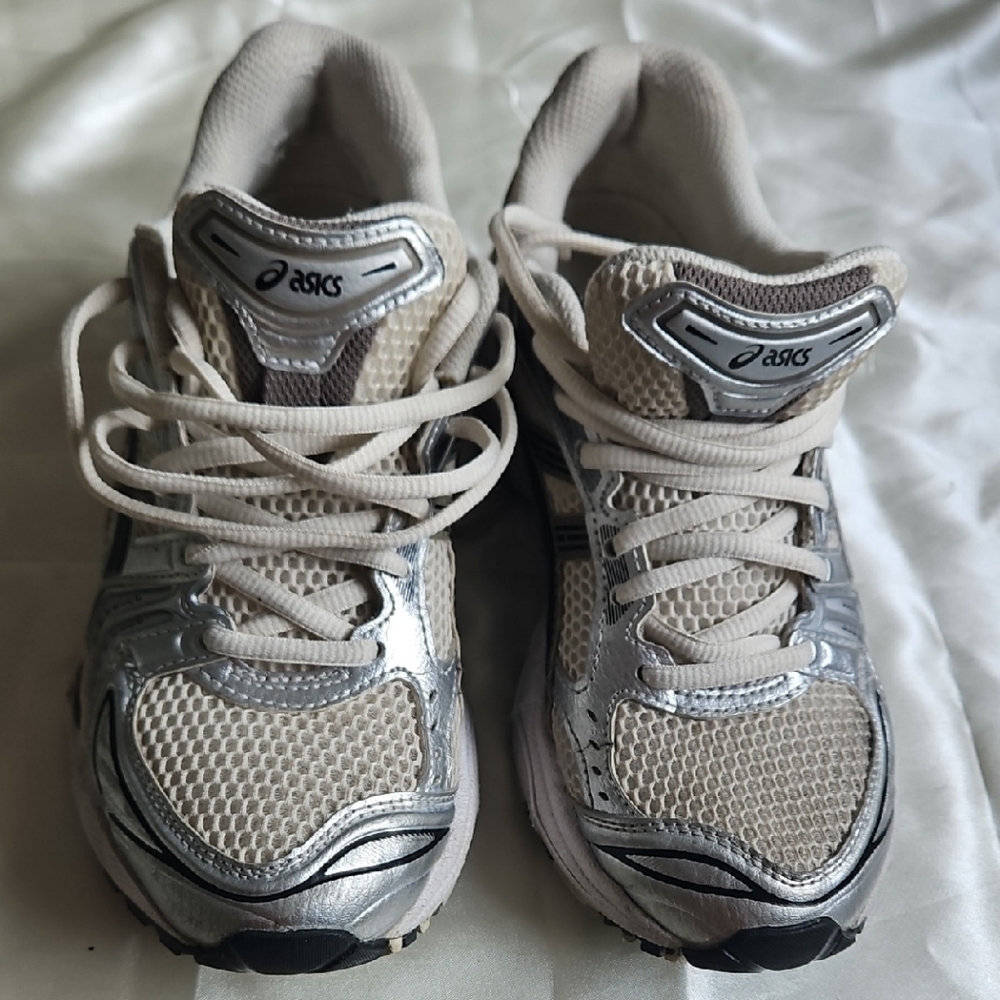 ASICS Metallic Silver and Cream Sneakers